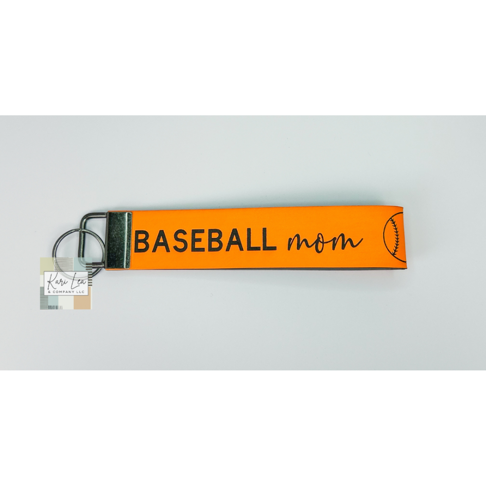 Leather Wristlet - Baseball Mom (Orange)|8281