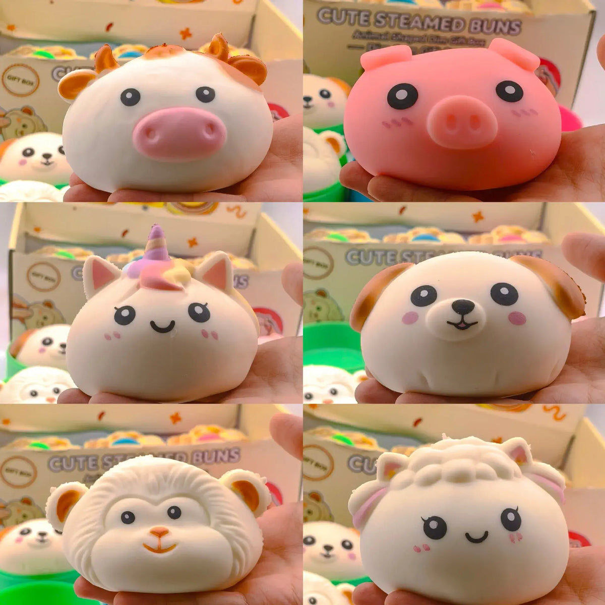 Crunchy Block-Filled Animal Bun Squishy Stress Toy