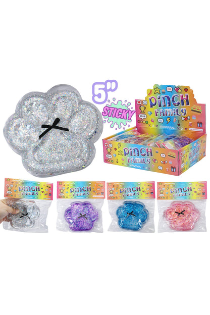 5 Inch Glittery Animal Paw Ribbon Mochi Sticky Squishy Bag