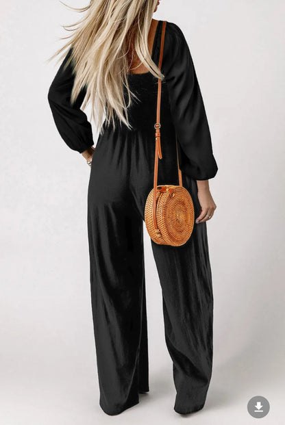 Square Neck Jumpsuit with Pockets|7304