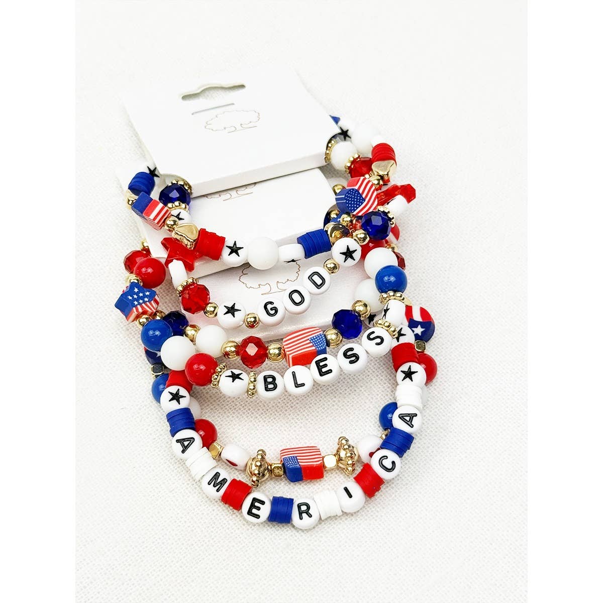 GOD BLESS AMERICA Mix Beaded Stretch USA Bracelet