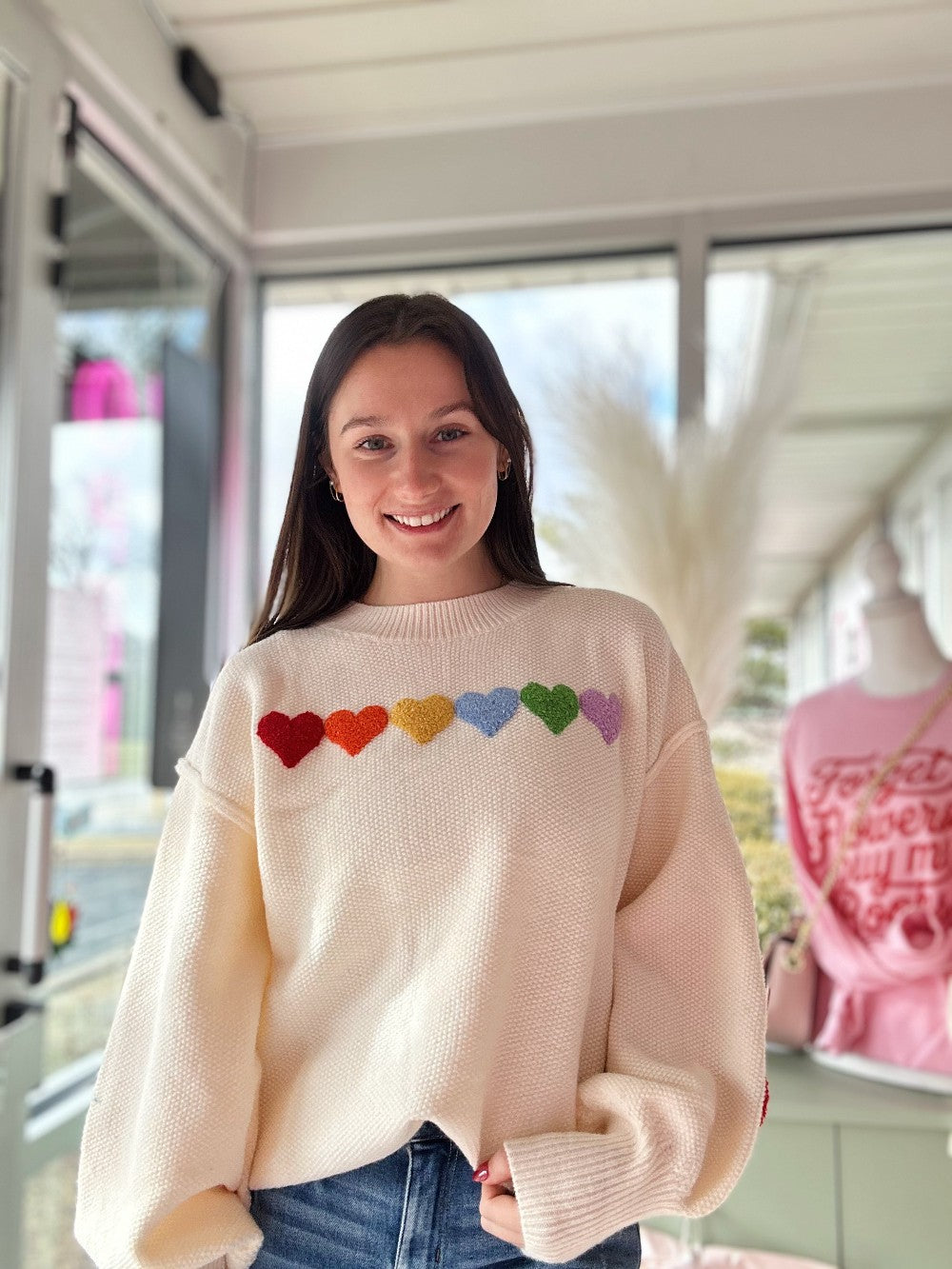 Rainbow Heart Patch Sweater|8702