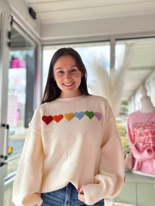 Rainbow Heart Patch Sweater|8702