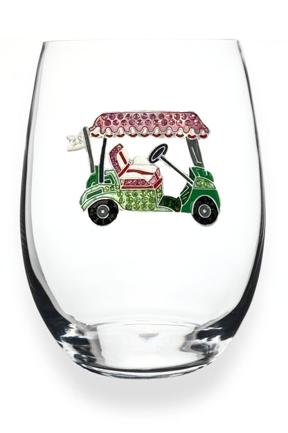 Golf Cart Stemless Wine Glass