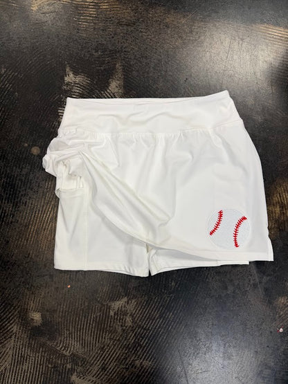 Glitter Baseball White Skort|9305