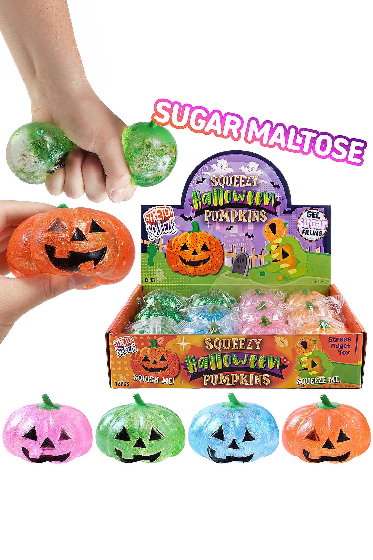 Jack-o-Lantern Pumpkin Glittery Maltose Putty Filled Squishy