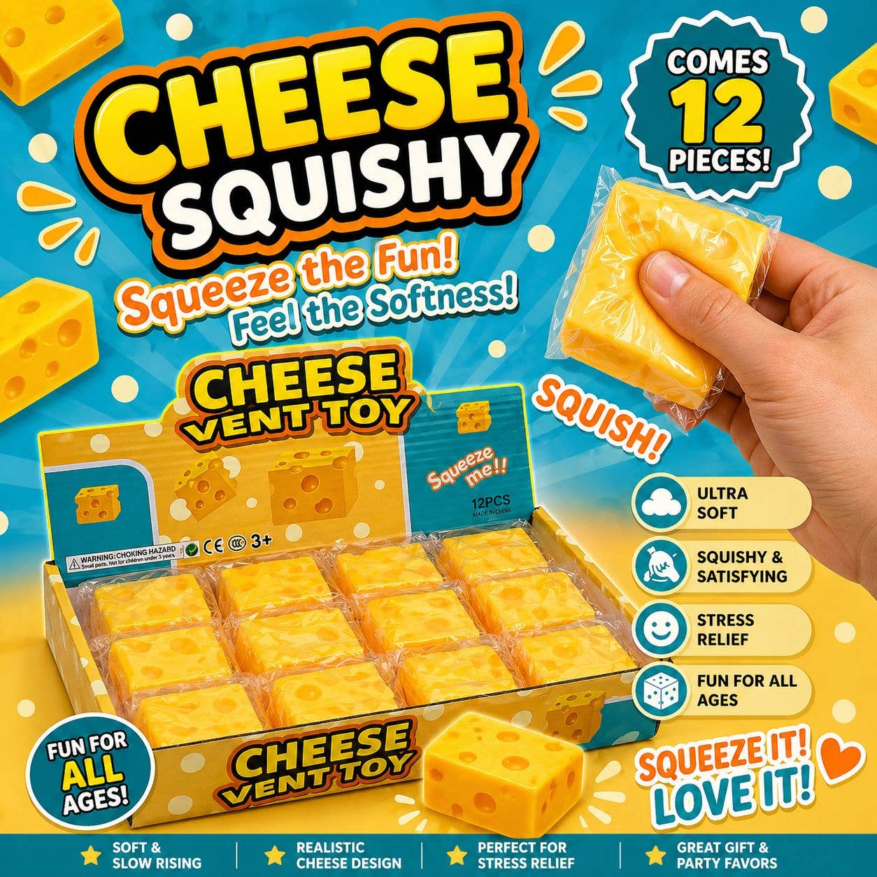Cheese Vent Toy – Viral Cheese Squishy Stress Toys