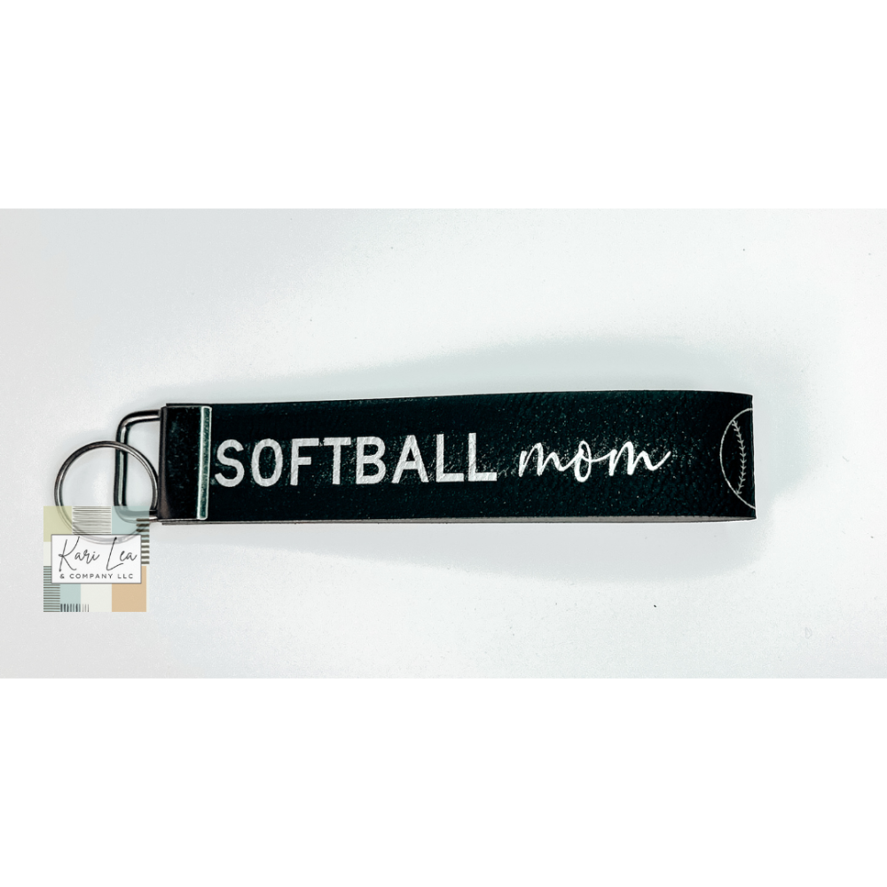 Leather Wristlet - Softball Mom (Black/Silver)|8440