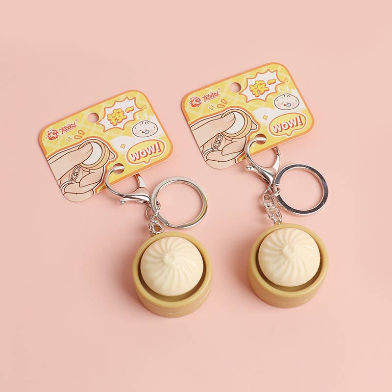 Creative mini dumpling bun squeeze toy button keychain