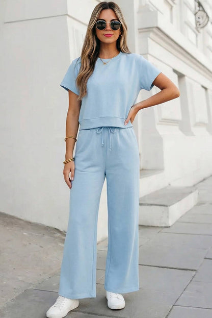 Soft Color Tee & Wide Leg Pants 2pcs Set | S-XL Plus 1X-4X