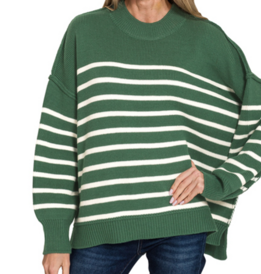 Exposed Seam Striped Oversized Sweater- green|7898