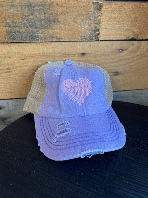 Lavendar Criss Cross Hat with Embroidered Heart|8596