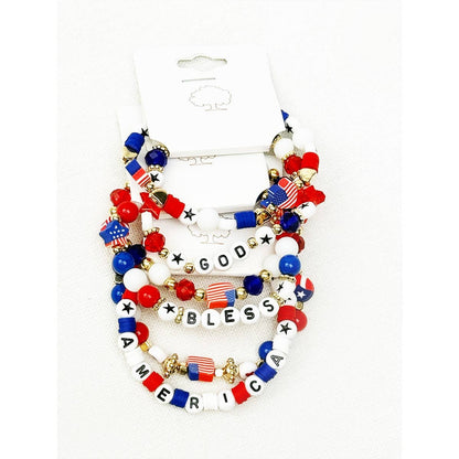 GOD BLESS AMERICA Mix Beaded Stretch USA Bracelet