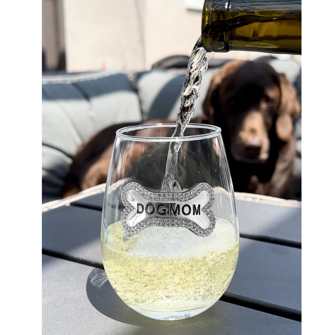 Dog Mom Stemless Wine Glass