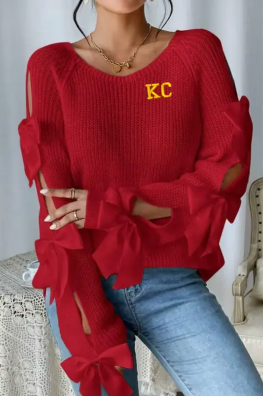 KC Embroidered Red Bow Sweater|512