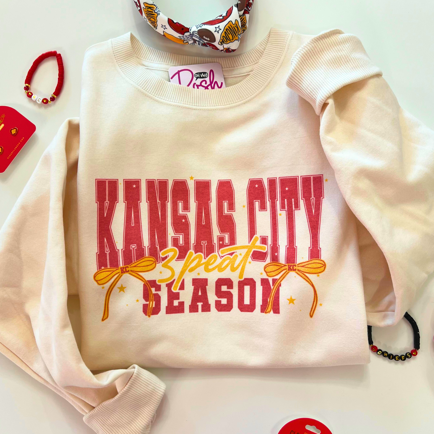 "Kansas City 3Peat Season" Crewneck Sweatshirt - Cream