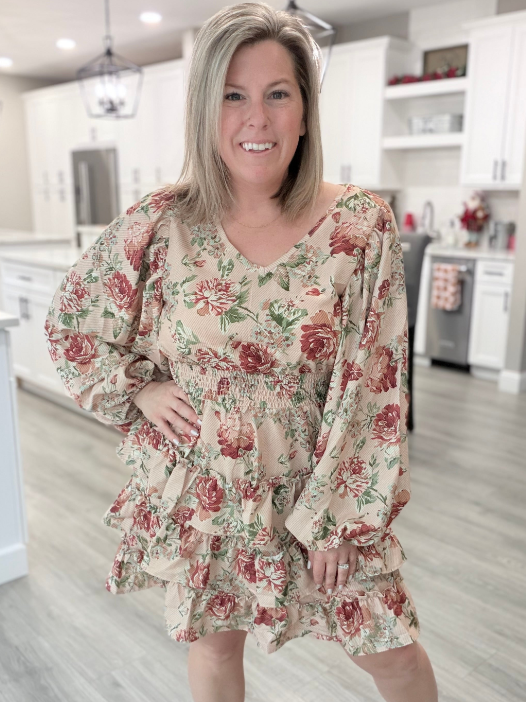 Tiered Floral Smocked waist dress|8891