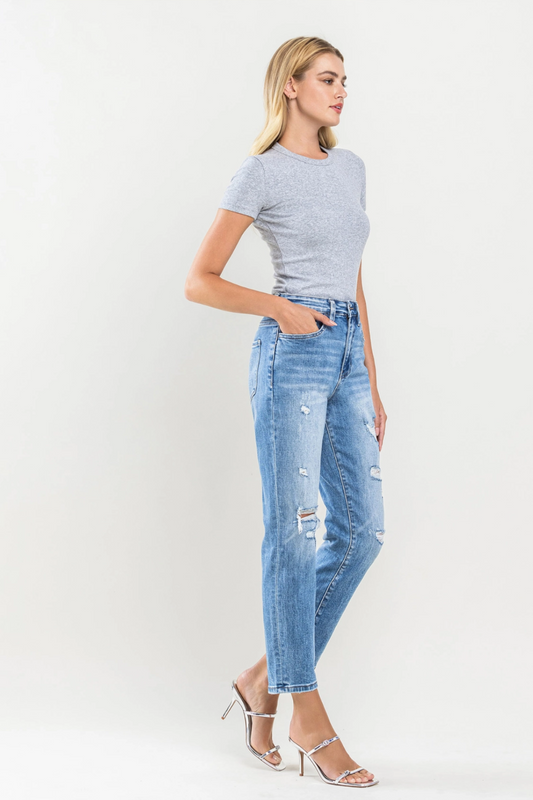 VERVET Super High Rise Distressed Crop Mom Jeans T5341|3562