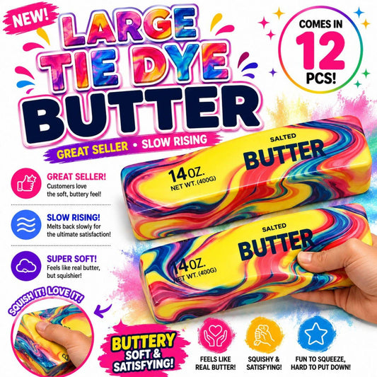 Large Tie-Dye Butter Squishy – Jumbo Slow-Rising Stress Toy