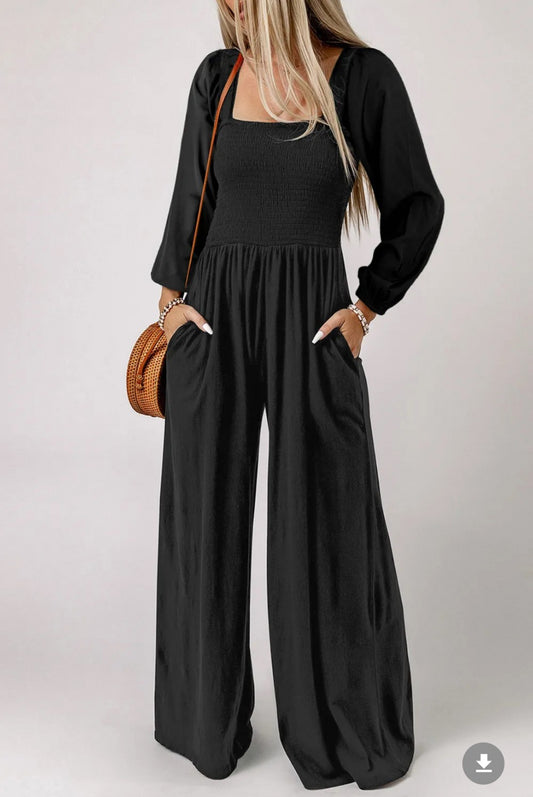 Square Neck Jumpsuit with Pockets|7303