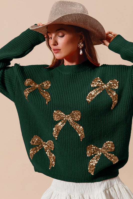 Sequin Bow Sweater v/ Hunter|8128