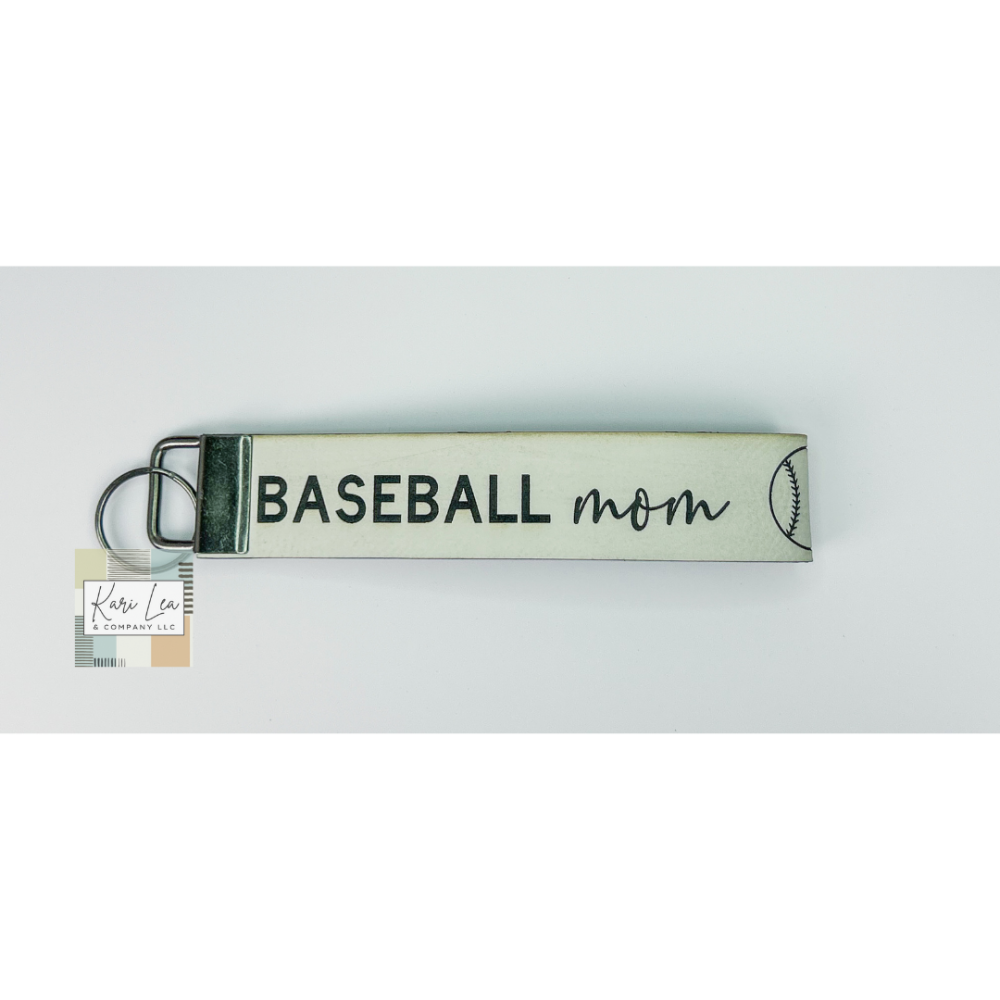 Leather Wristlet - Baseball Mom (White)|8414