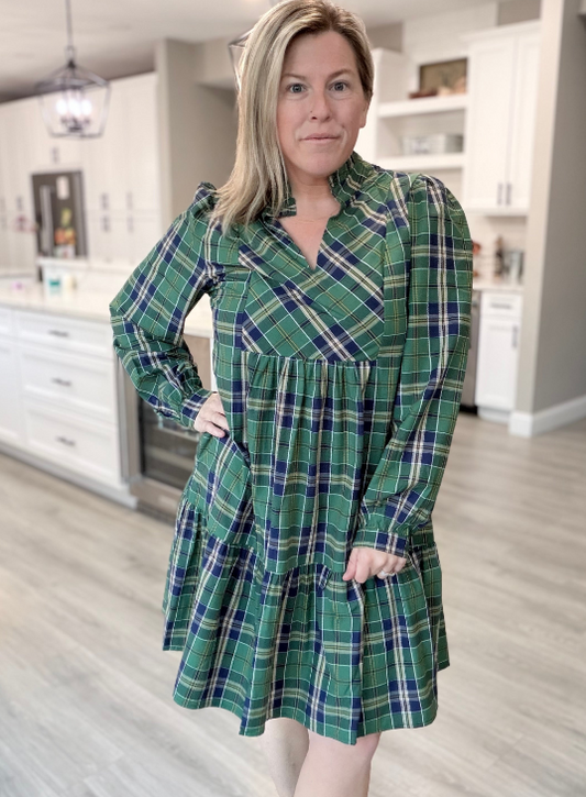 Green Plaid Dress|8576