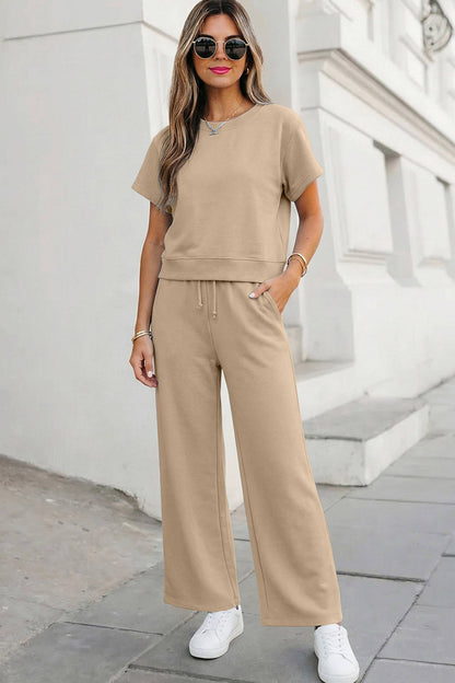 Soft Color Tee & Wide Leg Pants 2pcs Set | S-XL Plus 1X-4X