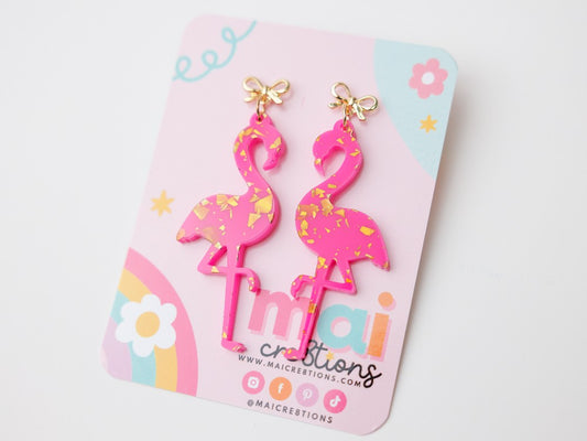 Flamingo bow earrings|6549