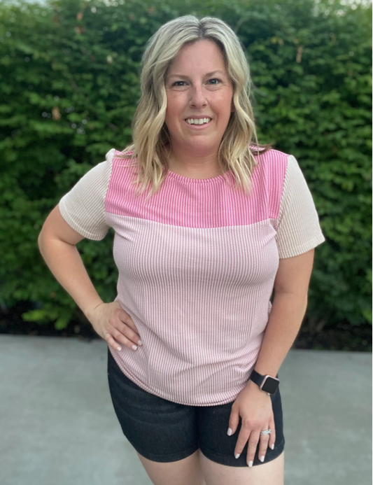 Pink Textured Block Shirt|7286