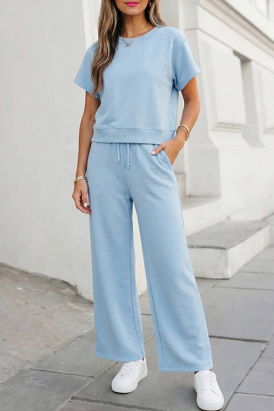 Soft Color Tee & Wide Leg Pants 2pcs Set | S-XL Plus 1X-4X