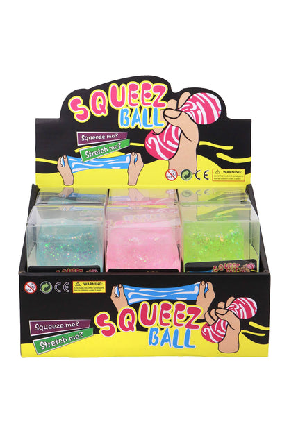 Shimmery Glitter Cube Putty Filled Squishy - 12 Pcs