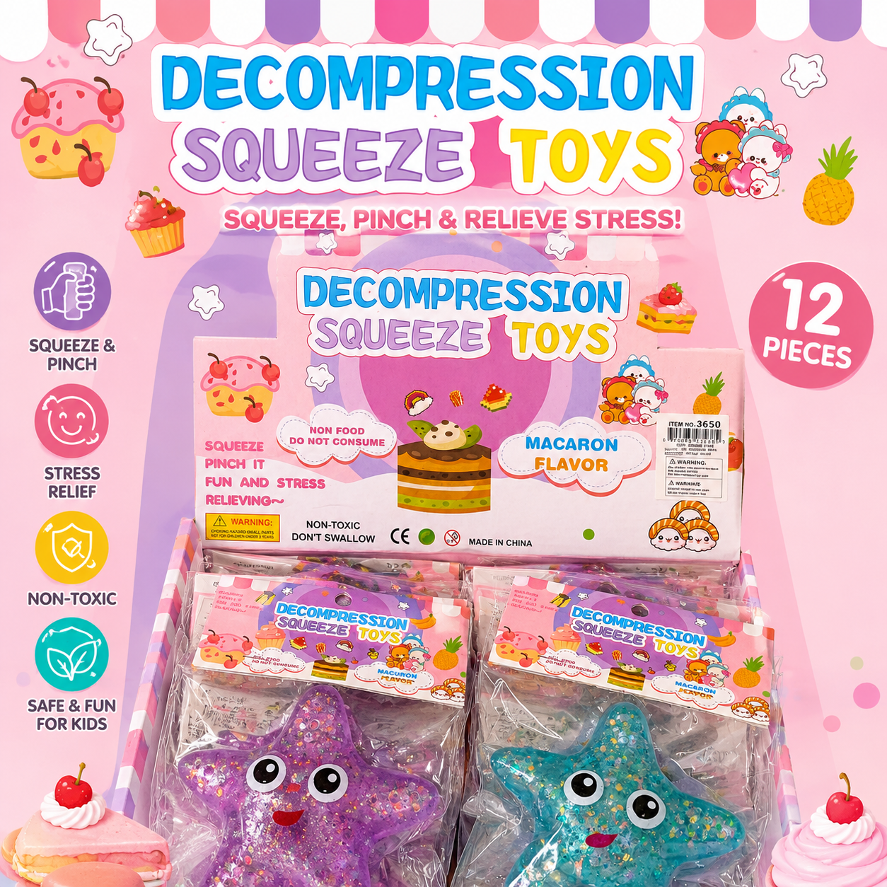 Piece Glitter Starfish Squishy Stress Toy Display Box – Slow