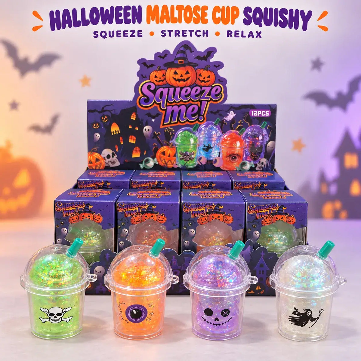 Halloween Milk Tea Cup Squishy Fidget Stress Relief Gift Set