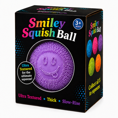Smiley Squish Ball – Lavender Pop | Textured Slow-Rise 6/24