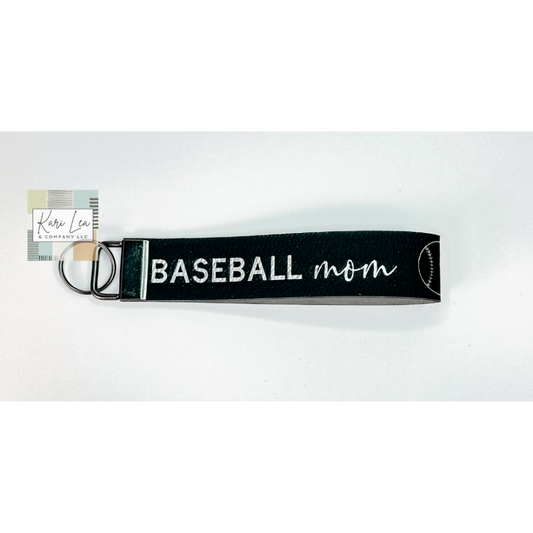 Leather Wristlet - Baseball Mom (Black/Silver)|8422