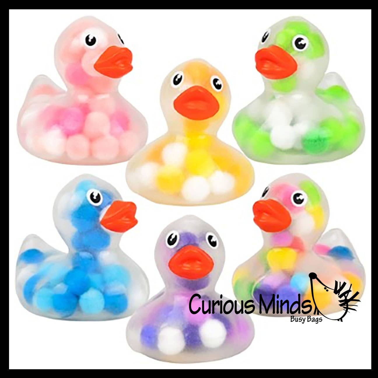 1 Pom Pom Filled Regular 2" Rubber Ducks - Rubber Duckies -