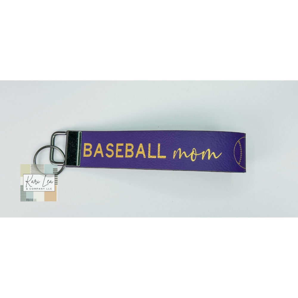 Leather Wristlet - Baseball Mom (Purple)|8416