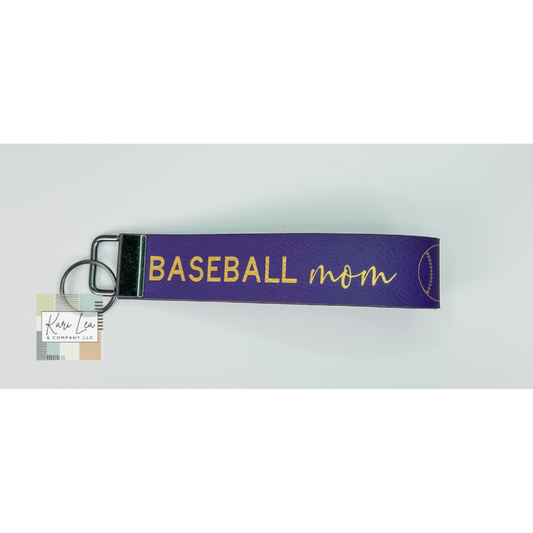 Leather Wristlet - Baseball Mom (Purple)|8416