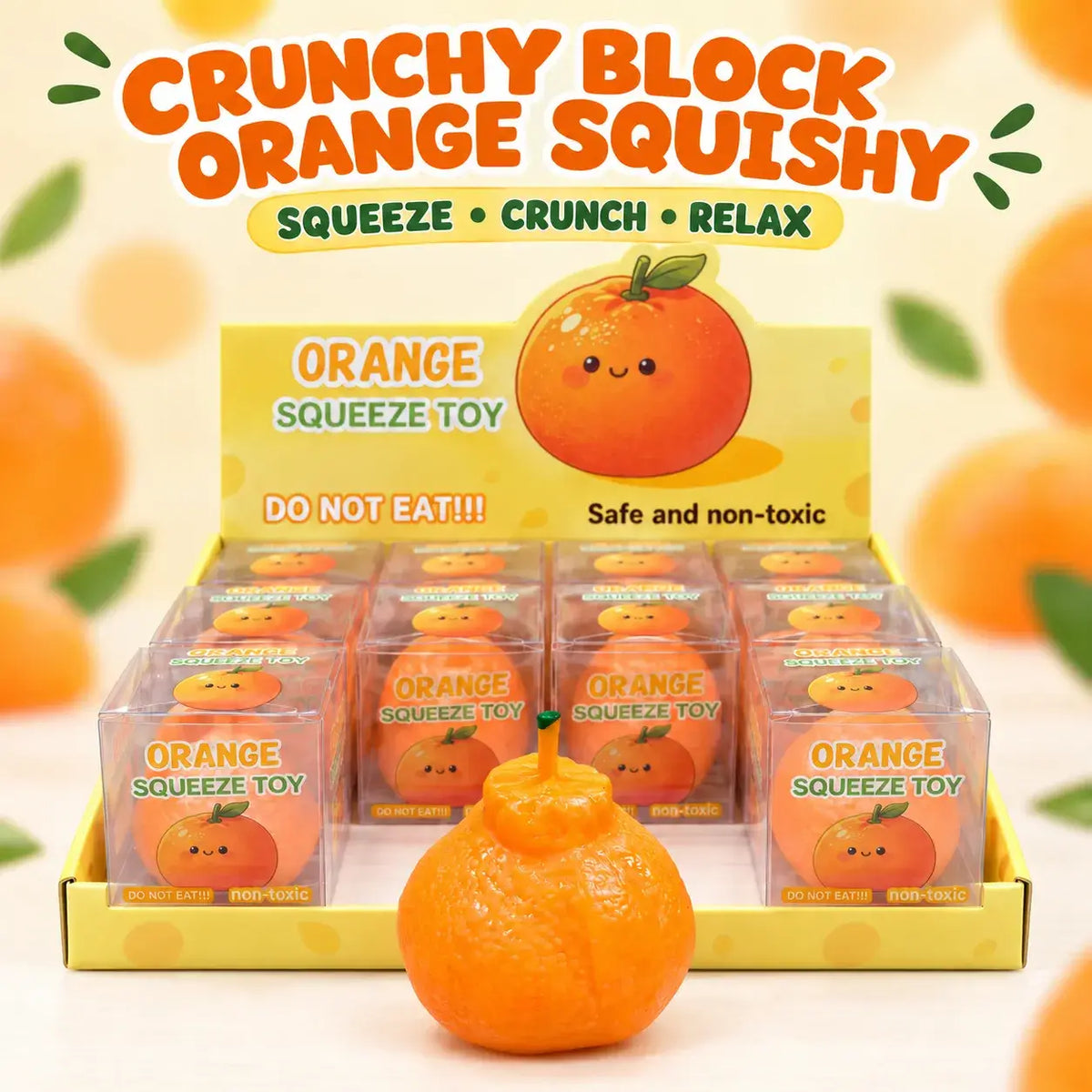Crunchy Orange Block Squishy Toy