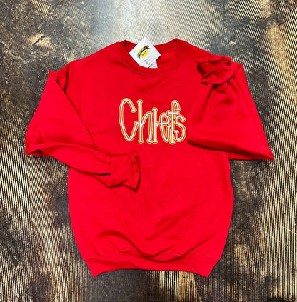 3D Embroidered Chiefs with outline Crew - Red|346