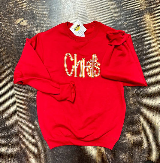 3D Embroidered Chiefs with outline Crew - Red|346