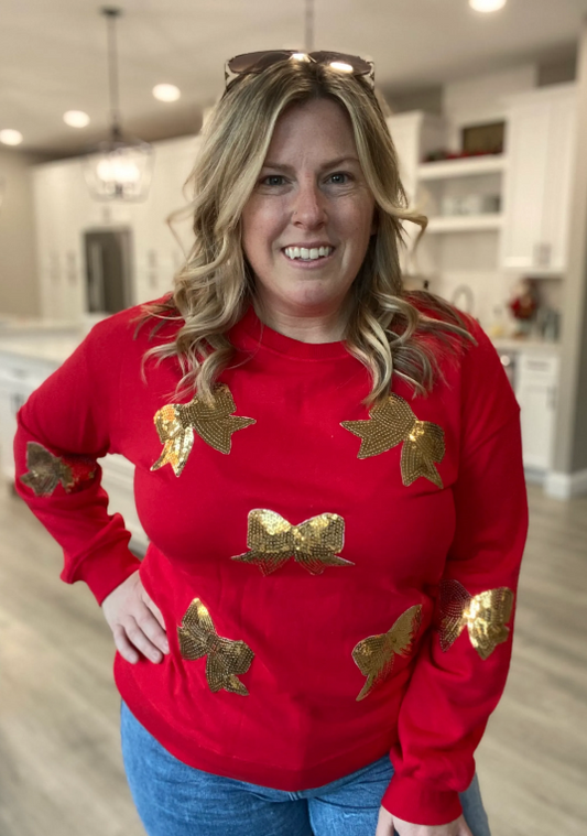 Gold bow sequin top|8151