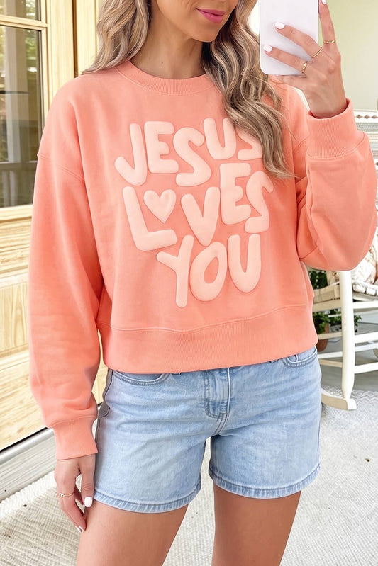JESUS LOVES YOU Puffy Letter Graphic Sweatshirt (S-XL)