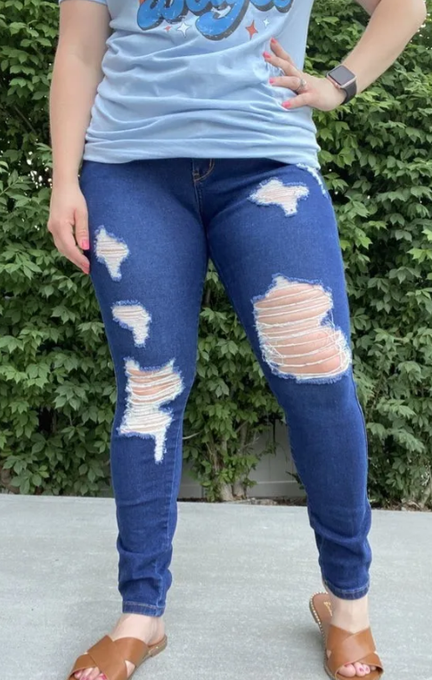 Distressed High Rise Skinny Jeans|8619