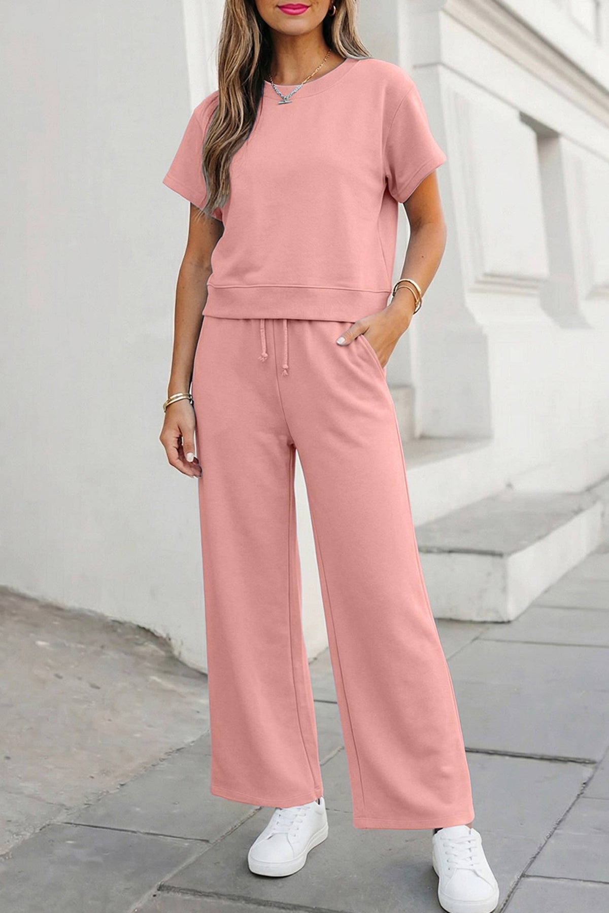 Soft Color Tee & Wide Leg Pants 2pcs Set | S-XL Plus 1X-4X