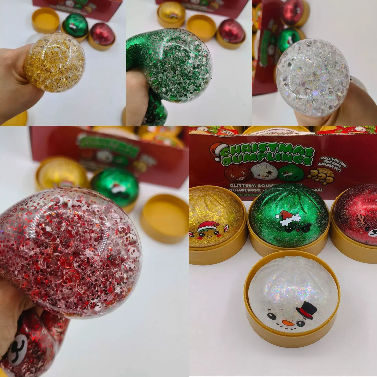Christmas Glitter Pop-Bead Dumpling Squishy Mystery Toy