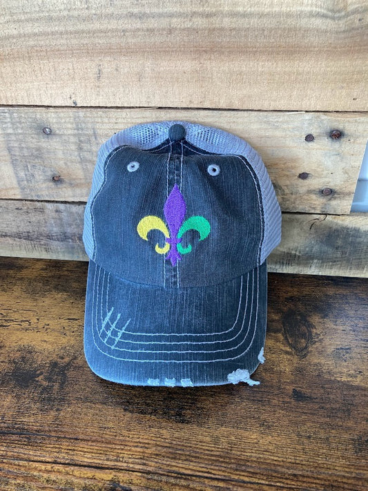Black Trucker Multi color Fleur de Lis|237