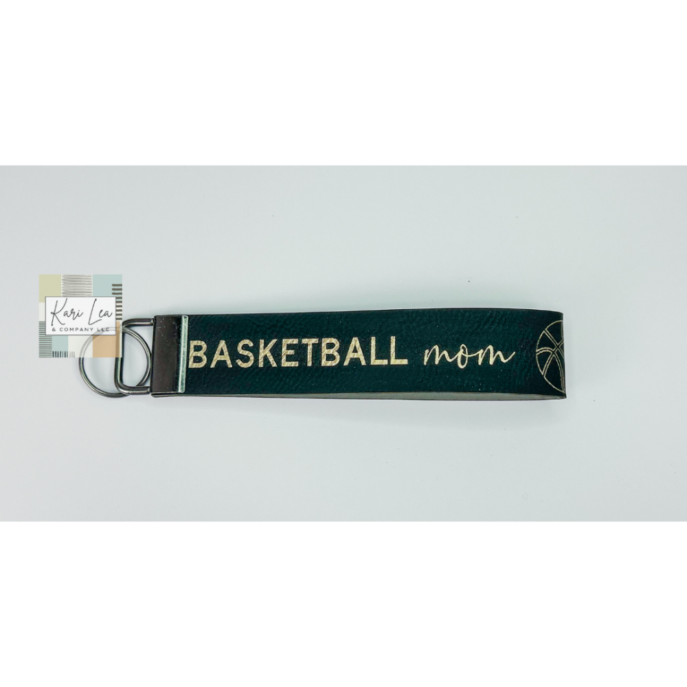 Leather Wristlet - Basketball Mom (Black/Gold)|8388