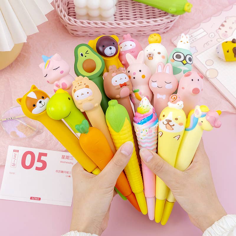 Cartoon soft squishy stress-relief gel pens students gifts